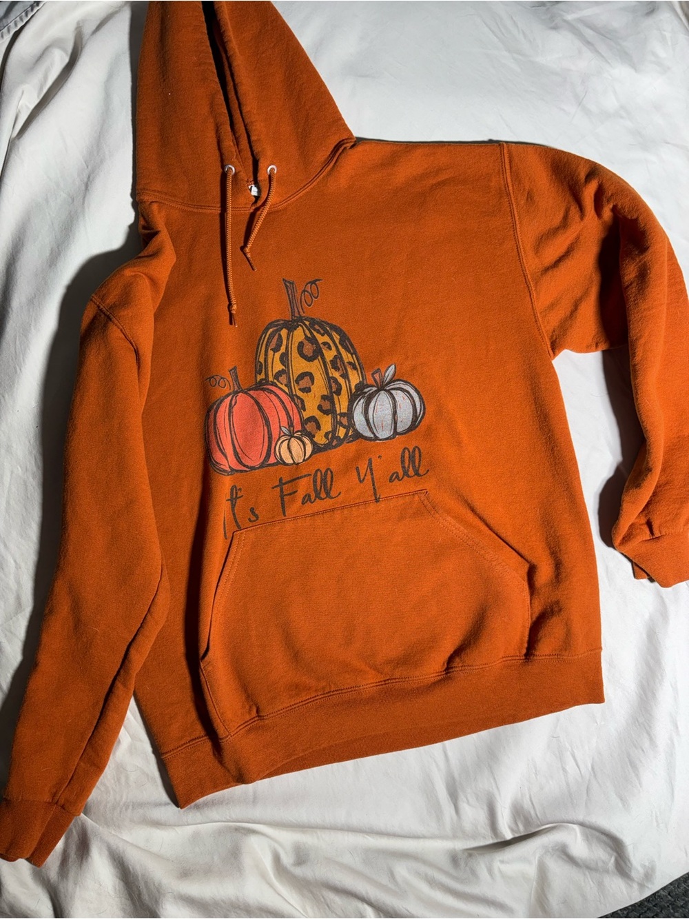 Jerzees Orange Pullover Hoodie with Fall Pumpkin Graphic